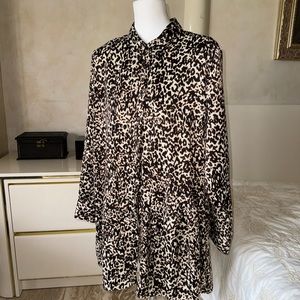 Zara - Button Up Shirt / Dress . M / Medium . Brown & Tan / mottled .